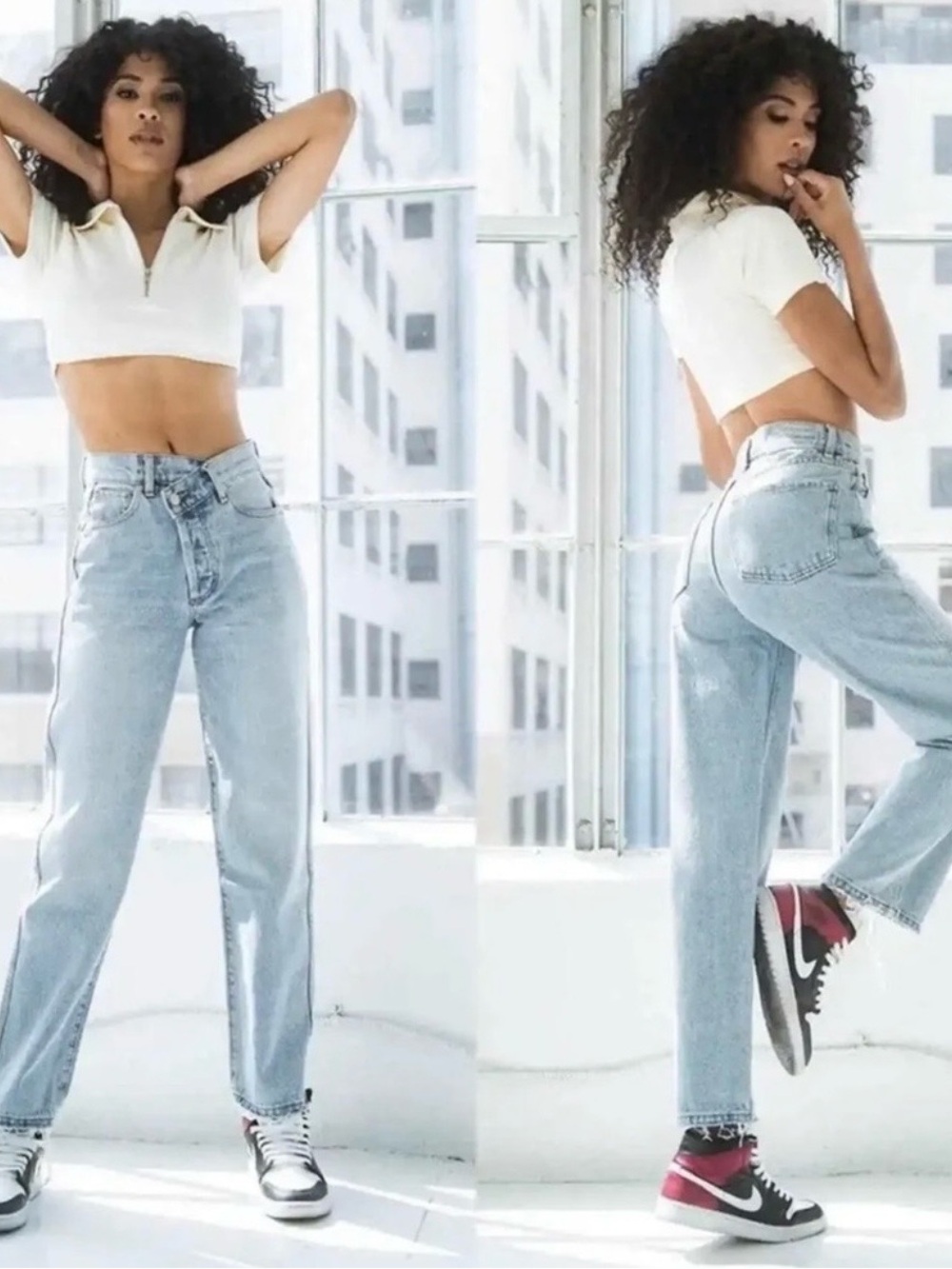 Revice Crossover Waistband Light Wash High waist jeans